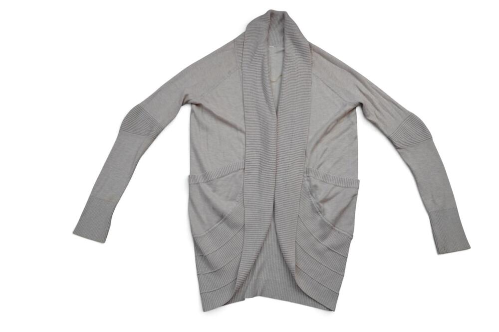 Lululemon Cardigan Sweater Women Small White Open Front Ribbed Pockets Knit READ